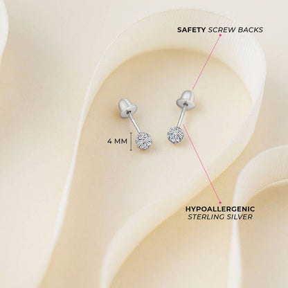 In Season Jewelry - CZ Ball 4mm Baby / Toddler / Kids Earrings - Sterling Silver