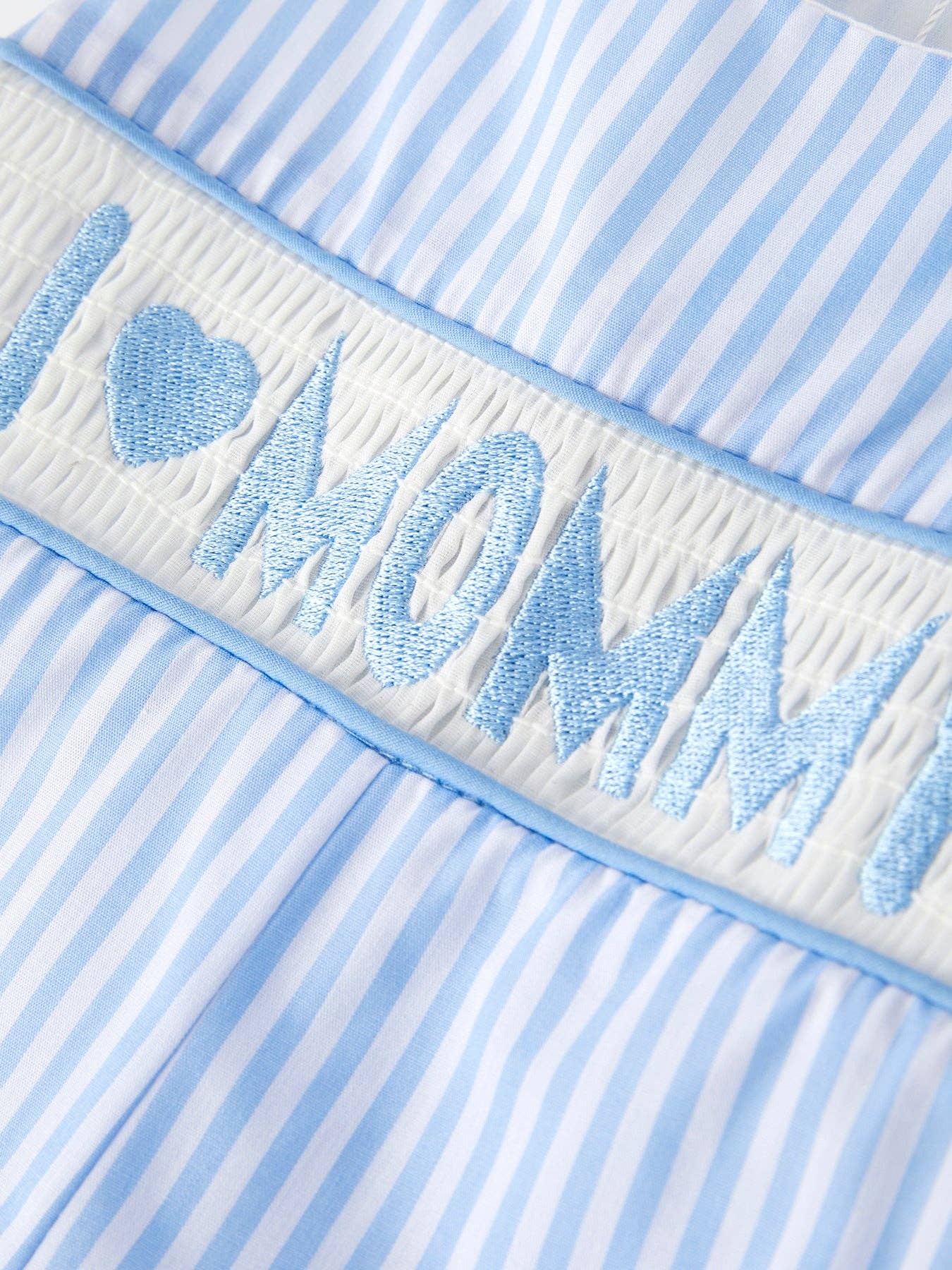 Rylee Faith Designs - “I ❤ MOMMY”Embroidery Smocking Striped Baby Boys Romper