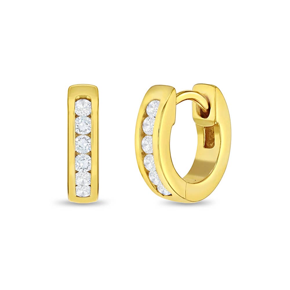 In Season Jewelry - Channel CZ 8mm Earrings Hoop - Sterling Silver Gold Plated