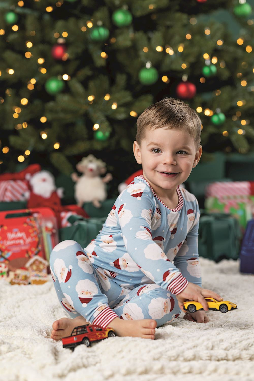 Mudpie Blue Santa Glow Pj Set