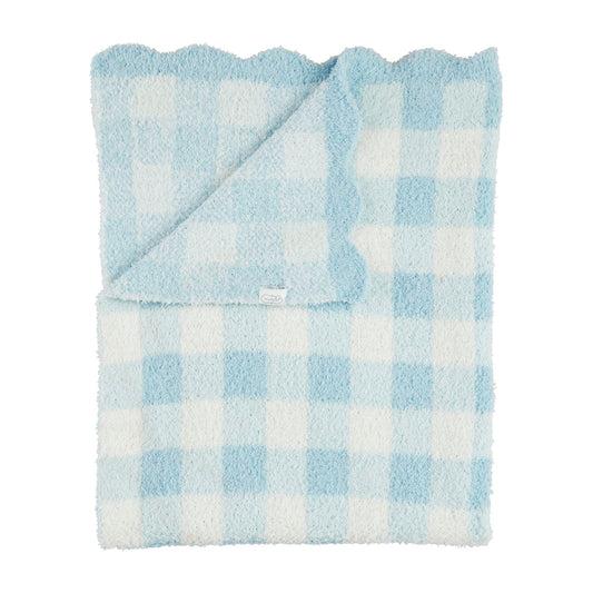 Mudpie Blue Gingham Scallop Chenille Blanket