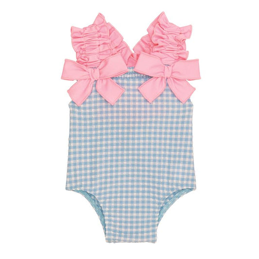 Mudpie Blue Crinkle Check Swimsuit