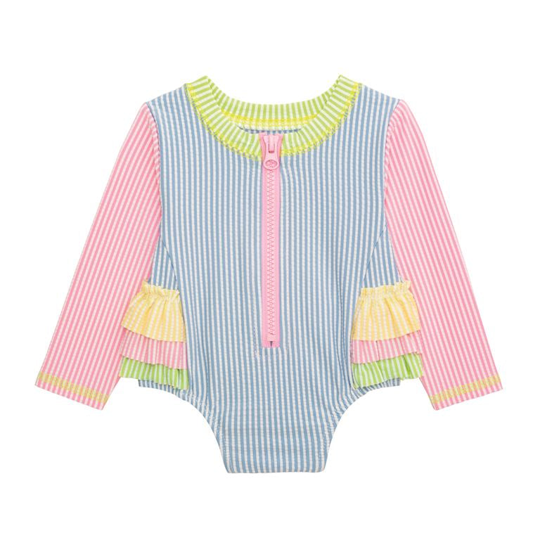 Mudpie Ruffle Seersucker One Piece Rash Guard
