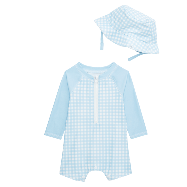 Mudpie Blue Gingham Rashguard with Hat