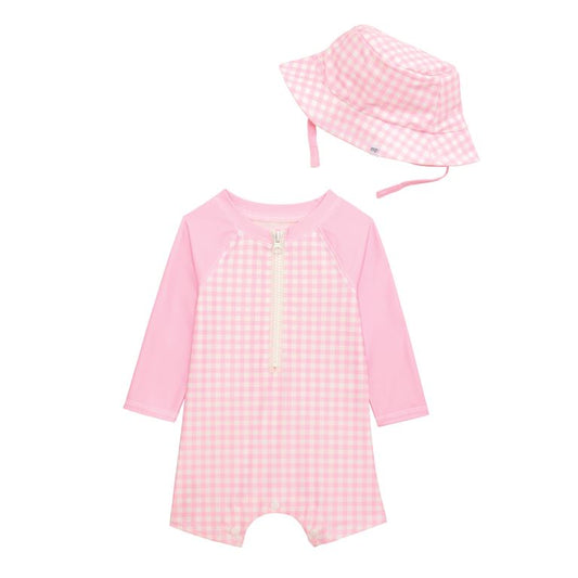 Mudpie Baby Gingham Rashguard Pink