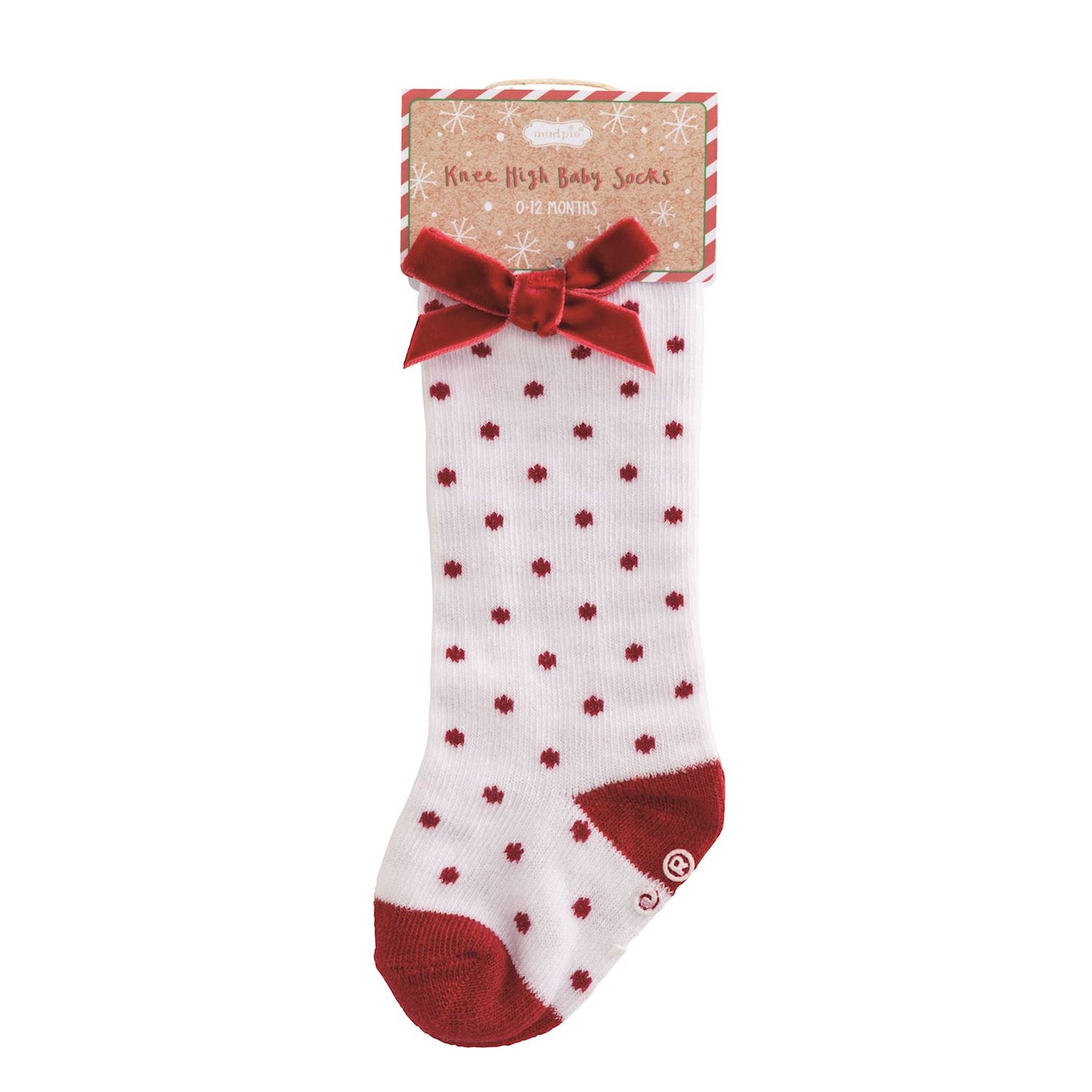 Mudpie Red Dot Tall Christmas Bow Sock