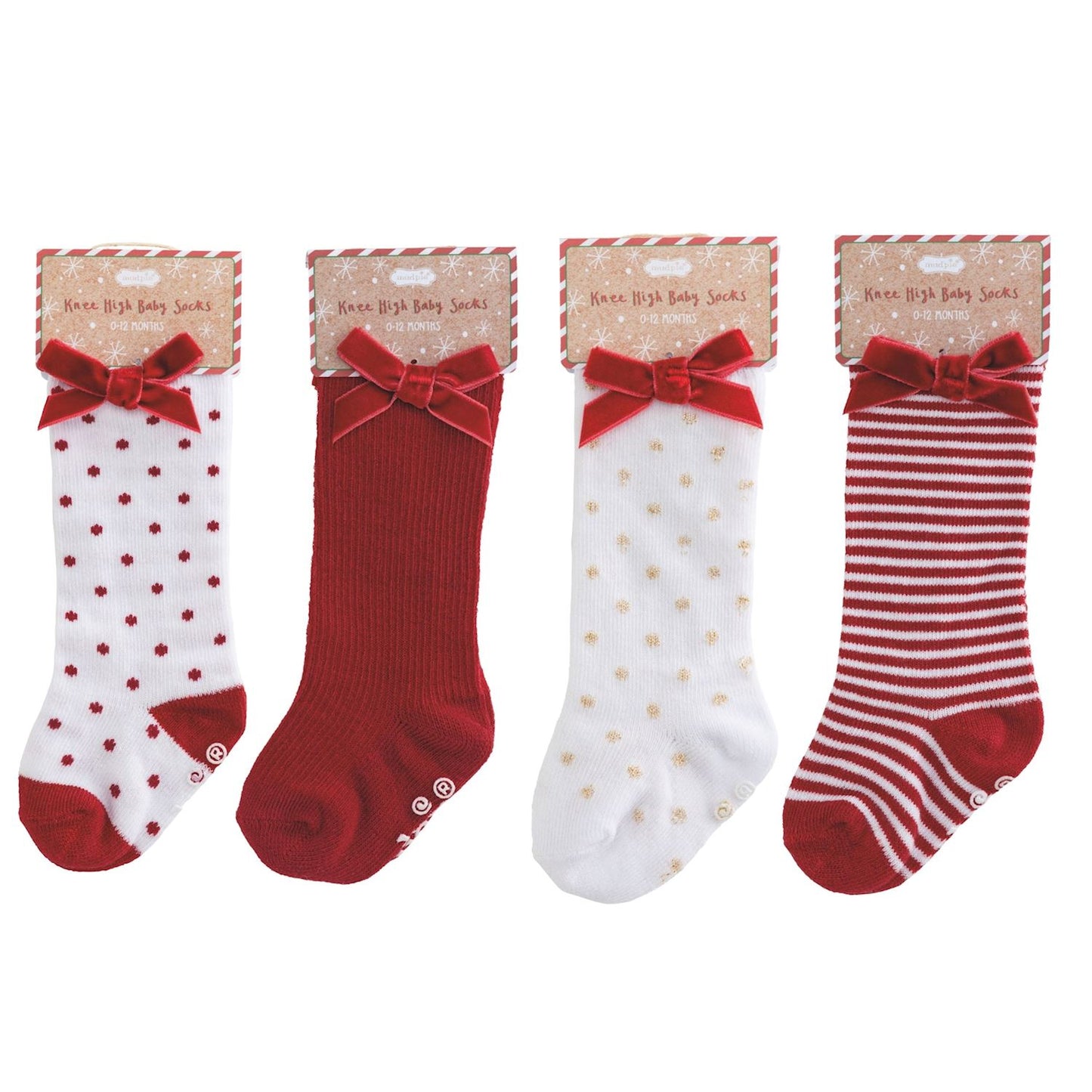 Mudpie Red Stripe Tall Christmas Bow Sock