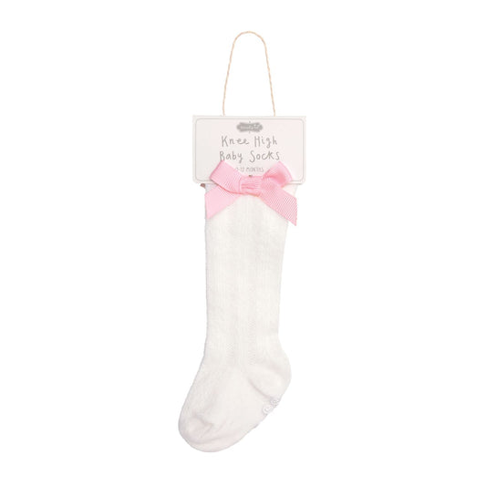Mudpie Pink Bow Tall Bow Socks