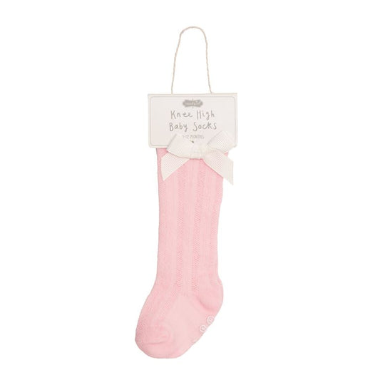 Mudpie Pink Tall Bow Socks