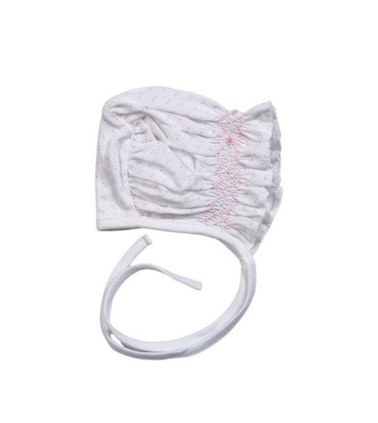 Baby Loren Sally Pink Dots Pima Hand Smocked Bonnet