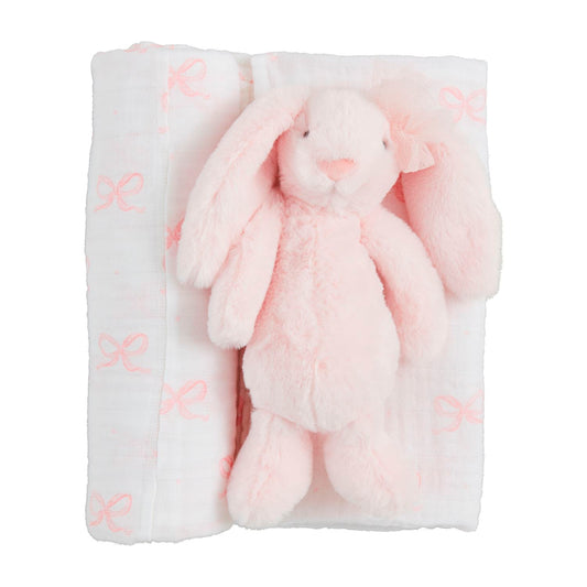 Mudpie Bow Bunny Swaddle and Rattle