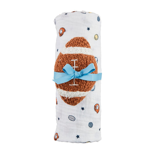 Mudpie Sports Swaddle & Football Rattle Set