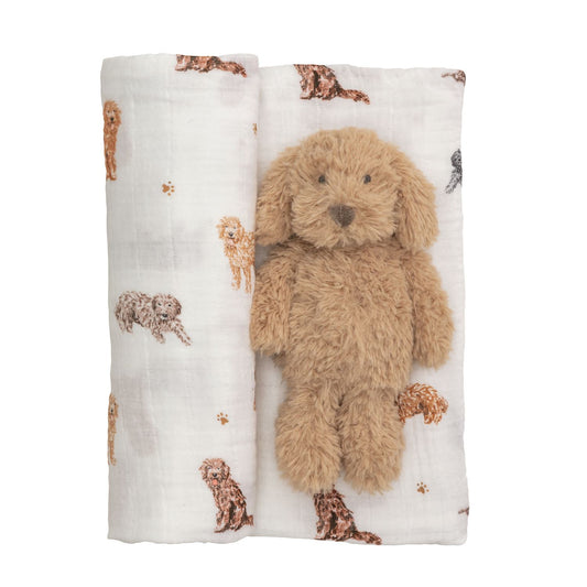 Mudpie Doodle Swaddle & Rattle Set