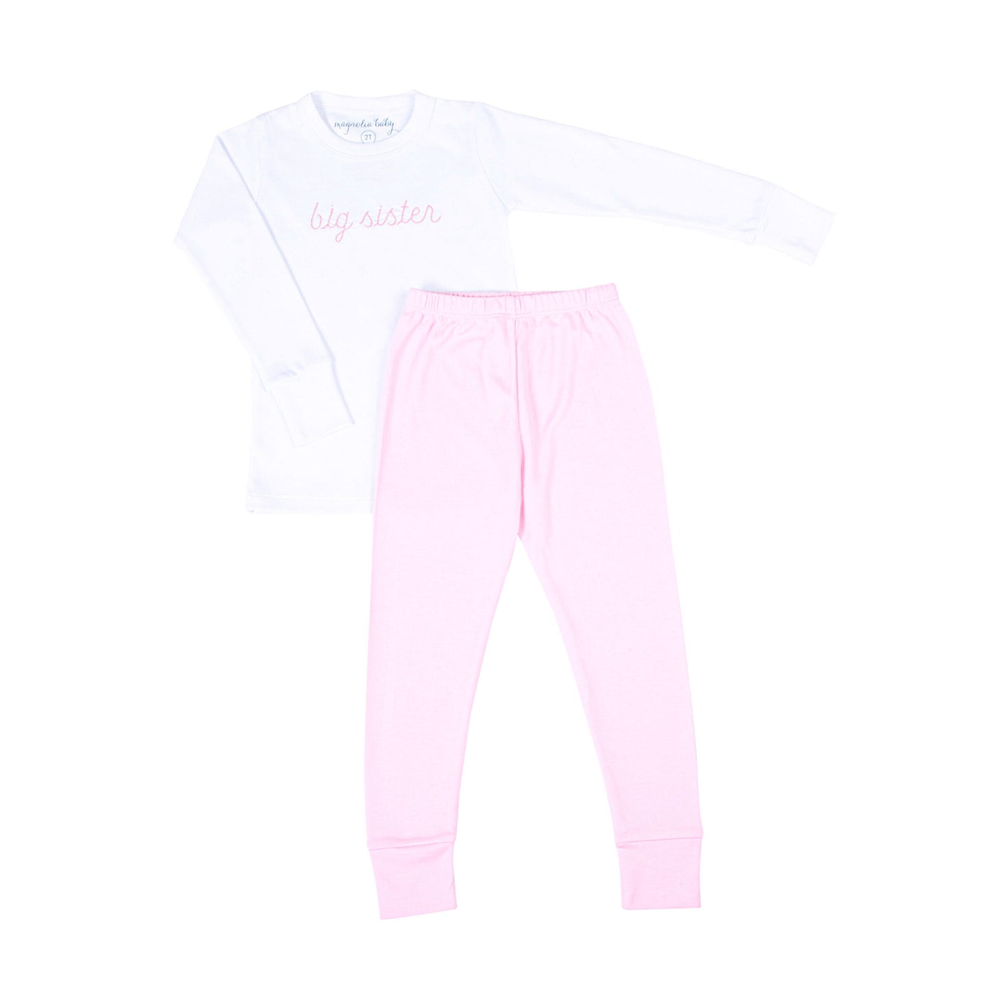 Magnolia Baby Big Sister Pink Embroidered Long Pajamas