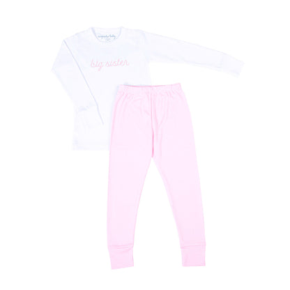 Magnolia Baby Big Sister Pink Embroidered Long Pajamas