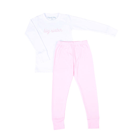 Magnolia Baby Big Sister Pink Embroidered Long Pajamas