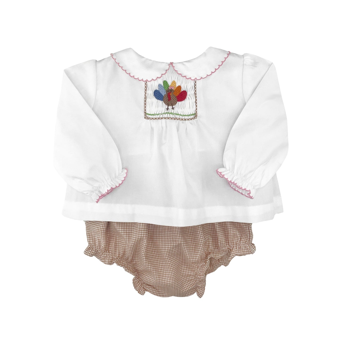 Petit Ami Turkey Hand Picture Smocked Diaper Set with Picot Trim - Girls