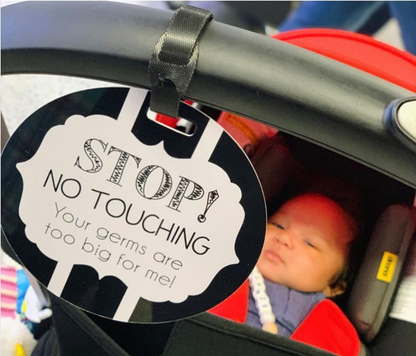 Three Little Tots - Black and White No Touching Baby Car Seat Sign Tag