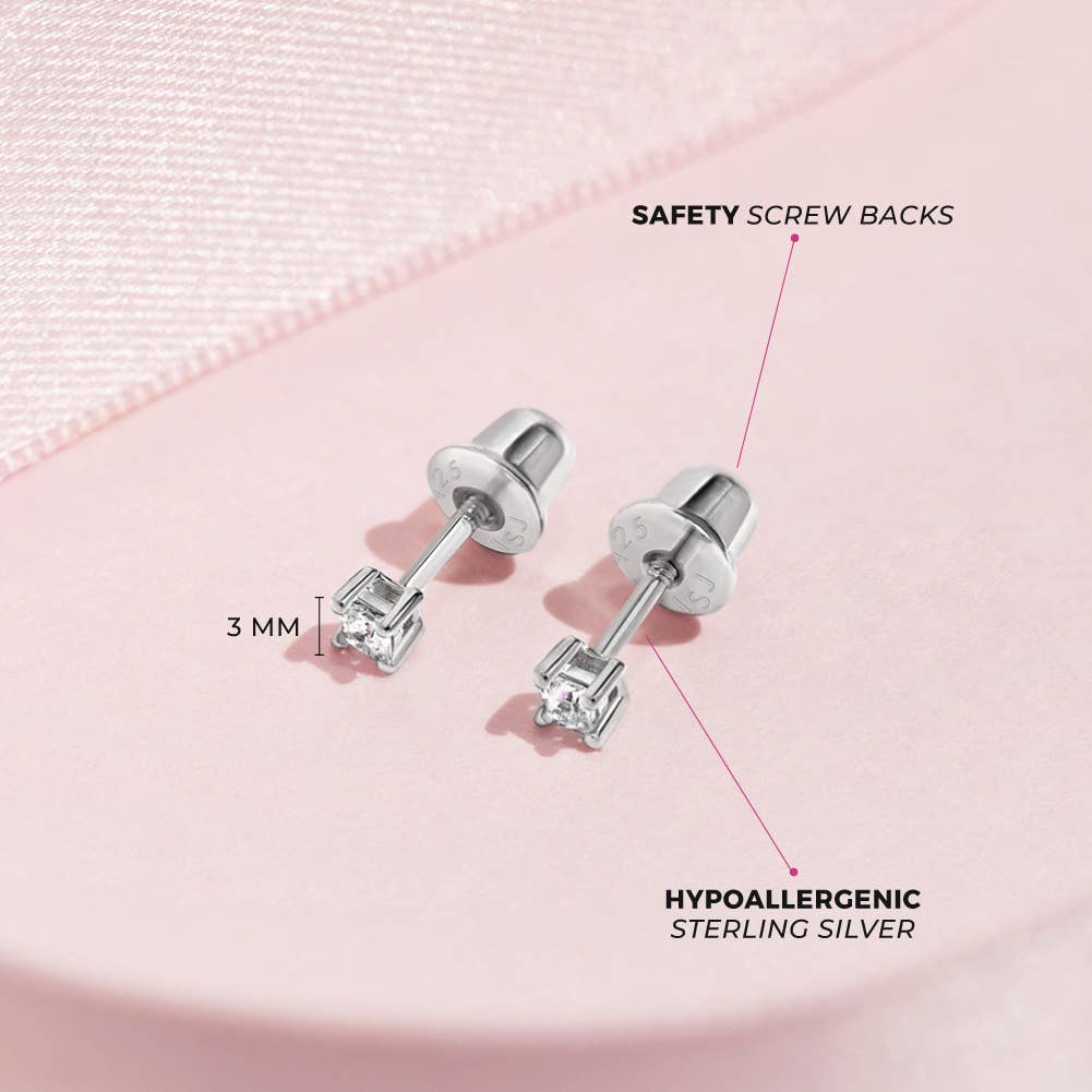 In Season Jewelry - Solitaire 2mm-5mm Baby / Toddler Earrings - Sterling Silver