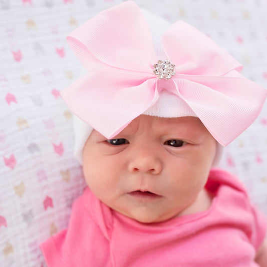 Ily Bean Vera Bow White Hospital Hat with Pink Bow