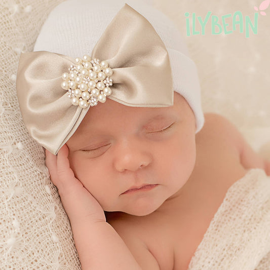 www.ilybean.com - GOLDIE Bow Newborn Girl Hospital Hat