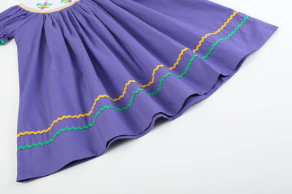 Lil Cactus - Purple Mardi Gras Smocked Bishop Dress