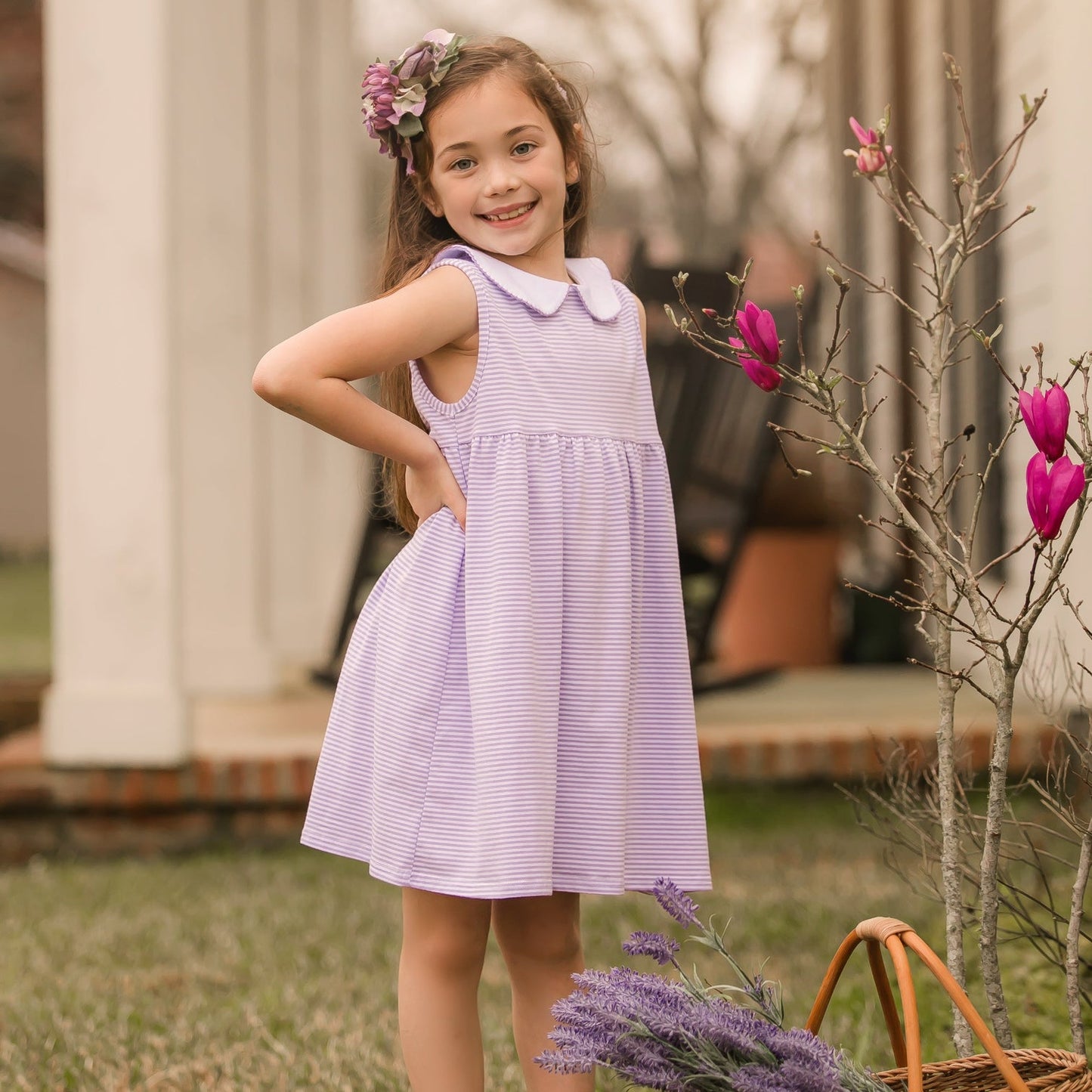 Smock Candy Charlotte Sleeveless Dress - Lavender Stripe