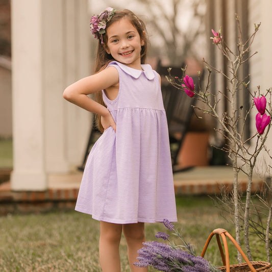 Smock Candy Charlotte Sleeveless Dress - Lavender Stripe