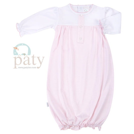 Paty Inc Pima Overlap Shoulder Gown Pink Stripe Preemie