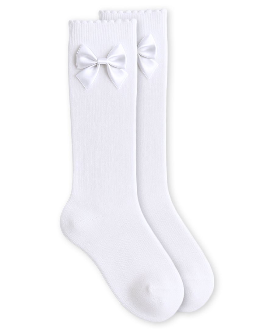 Jefferies Socks Satin Bow Scalloped Top Cotton Knee High Socks 1 Pair