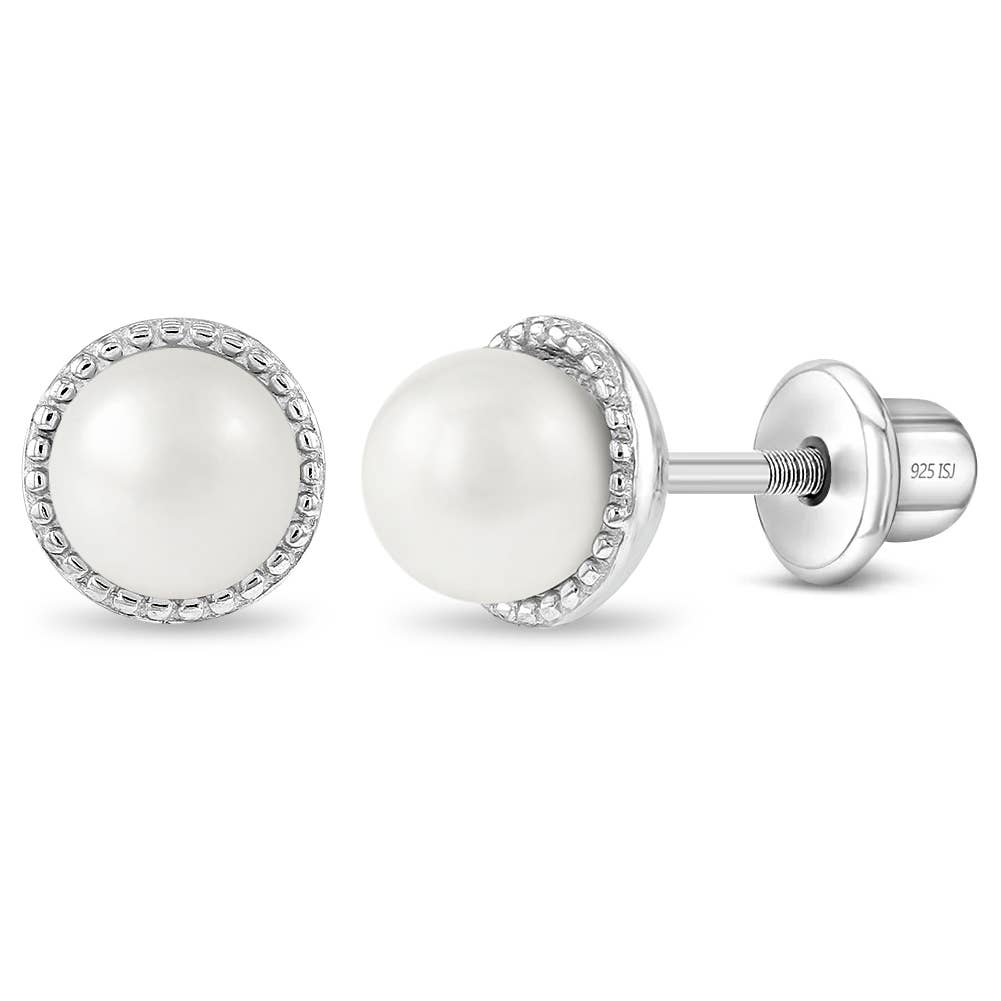 In Season Jewelry - Pearl 7mm Baby / Kids Earrings Screw Back - Sterling Silver