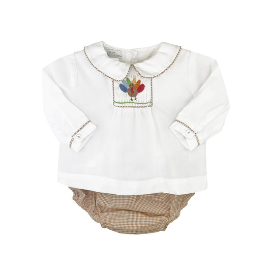 Petit Ami Turkey Hand Picture Smocked Diaper Set