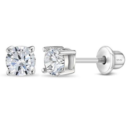 In Season Jewelry - Round Solitaire 4mm Toddler Kids Earrings - Sterling Silver