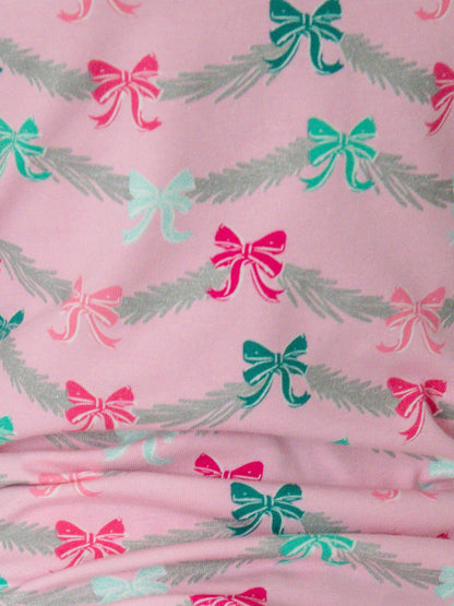 RuffleButts + RuggedButts - SoftSnooze™ Baby Girls Cotton Modal Sparkle Pink Tinsel Tidings Footed Ruffle One Piece Pajama