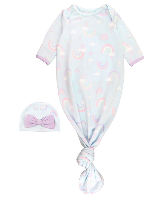Ruffle Butts Soft Rainbow Ruffle Knotted Sleep Gown & Hat Set