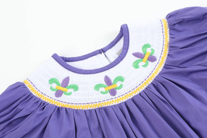 Lil Cactus - Purple Mardi Gras Smocked Romper