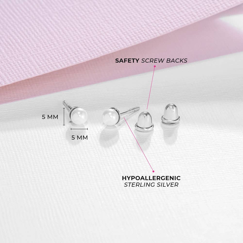 In Season Jewelry - Classic Pearl 3-5mm Toddler Kids Earrings - Sterling Silver
