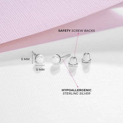 In Season Jewelry - Classic Pearl 3-5mm Toddler Kids Earrings - Sterling Silver