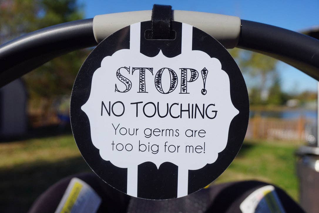 Three Little Tots - Black and White No Touching Baby Car Seat Sign Tag