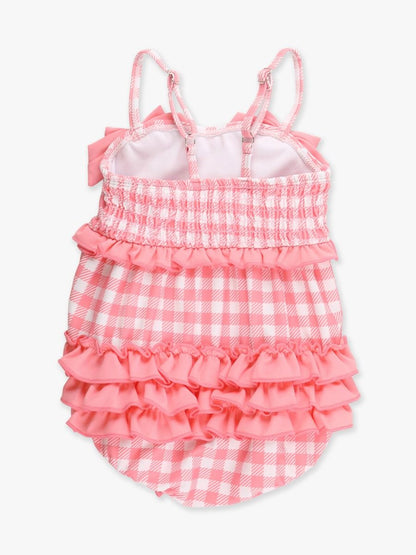 RuffleButts Bubblegum Pink Gingham One Piece Bow Bubble Swimsuit