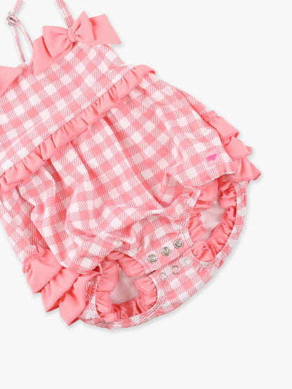 RuffleButts Bubblegum Pink Gingham One Piece Bow Bubble Swimsuit