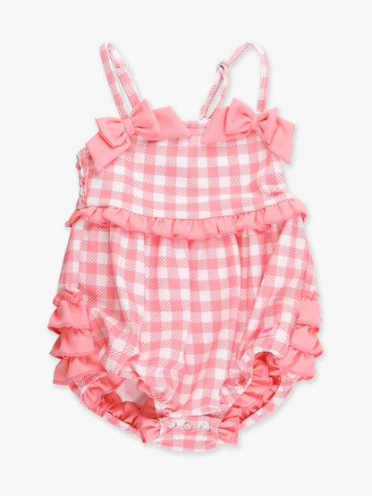RuffleButts Bubblegum Pink Gingham One Piece Bow Bubble Swimsuit