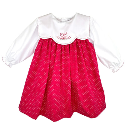 Petit Ami Christmas Bow Embroidered Dress