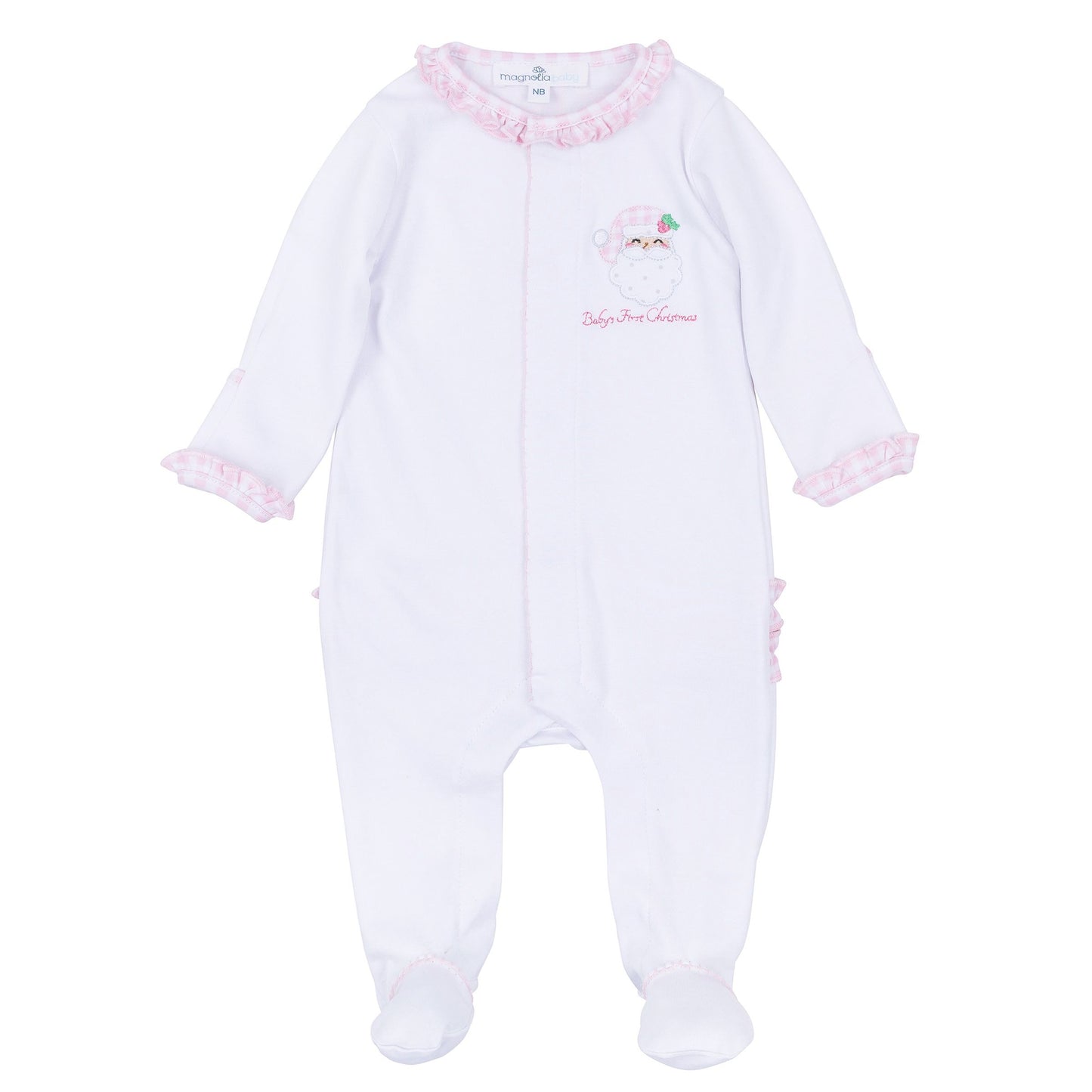 Magnolia Baby Sweet St.Nick Babys First Christmas Ruffle Footie - Pink