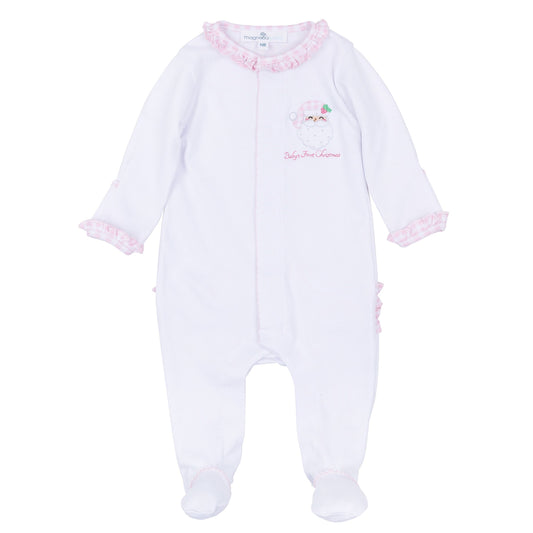 Magnolia Baby Sweet St.Nick Babys First Christmas Ruffle Footie - Pink