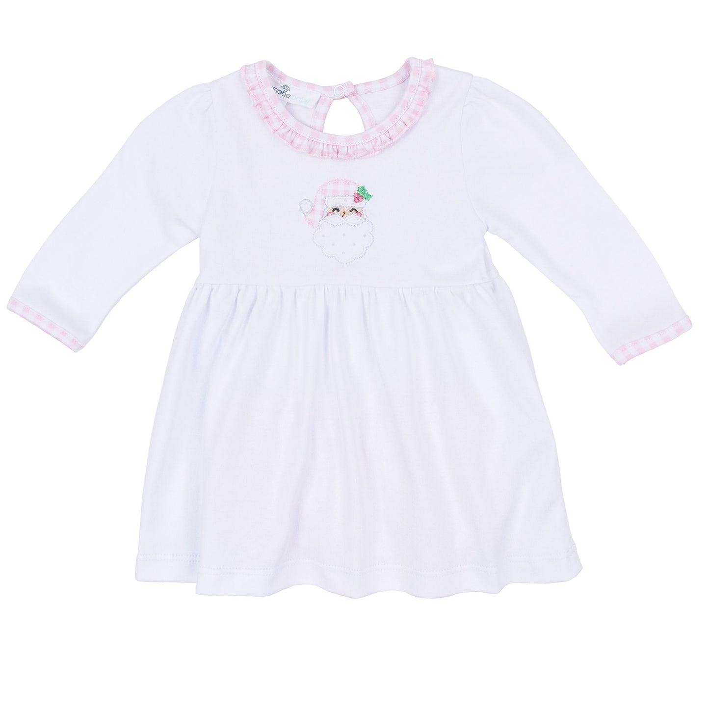 Magnolia Baby Sweet St. Nick Applique Ruffle Long Sleeve Dress - Pink