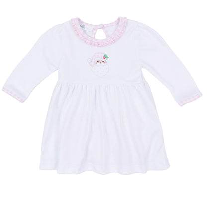 Magnolia Baby Sweet St. Nick Applique Ruffle Long Sleeve Dress - Pink