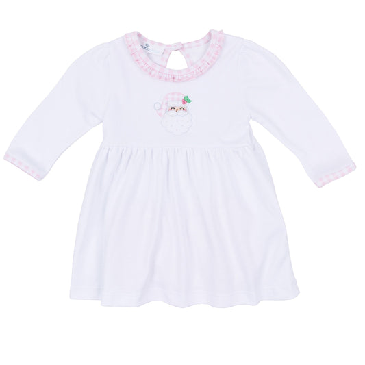 Magnolia Baby Sweet St. Nick Applique Ruffle Long Sleeve Dress - Pink