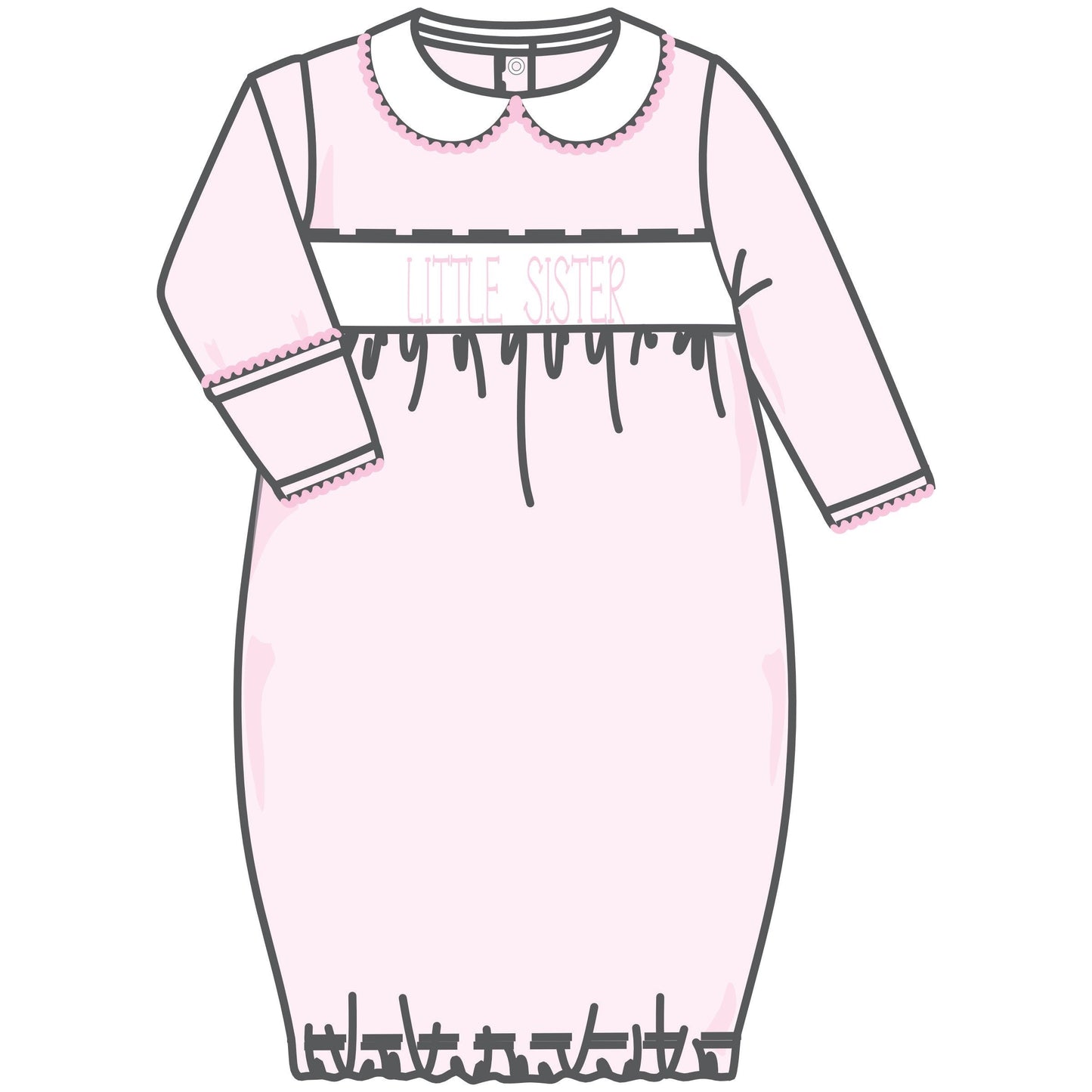 Magnolia Baby Little Sister Smocked Gathered Gown Pink