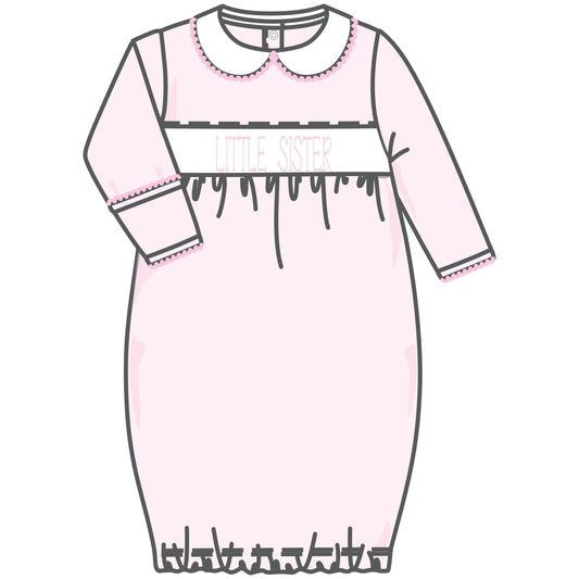 Magnolia Baby Little Sister Smocked Gathered Gown Pink